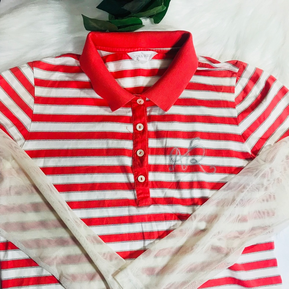 Nina Ricci red and white stripe with mesh sleeves